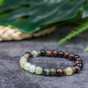 Prehnietkristalgenezing kralenarmband voor mannen en vrouwen - edelsteen en ebbenhout spirituele chakra-armband voor heren