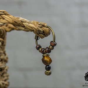 Mens Hoop Wooden Beaded Earring Tribal Ethnic Gemstone Earring For Men Wood Bead And Tiger Eye Earring Boho Pirate Dangle Drop Earring zdjęcie 2