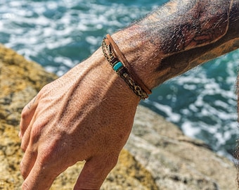 Mens Leather and Chain Wrap Bracelet Delicate Boho Minimalist