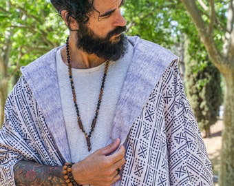 Collana tribale in legno di ebano e perline di diaspro per uomo - Collana da uomo Boho Rustic Mala - Collana vintage africana con perline di legno lunghe