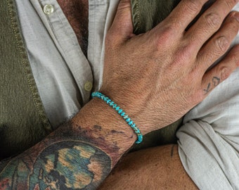 Bracelet imperméable en jaspe impérial turquoise pour homme et femme - Bracelet délicat avec pierres précieuses turquoise pour homme - Bracelet de perles en acier inoxydable