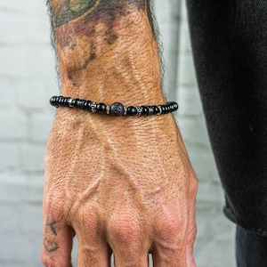 Mens Black Onyx Beaded Bracelet- Lava Stone Gemstone Bead Healing Stretch Bracelet- Custom Bracelet Set For Men- Energy Chakra Yoga Bracelet