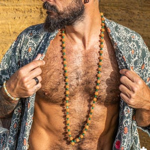 Long 108 Mala Beads Necklace- Spiritual Protection Chakra Necklace For Men & Women- Rudraksha And Jade Gemstone Beaded Yoga Necklace