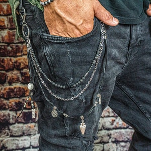 3 piezas de cartera con bolsillo de cadena, llavero, cinturón de metal para  jeans, cadena para pantalones, cadena con cierres de langosta y llavero