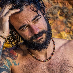 Sonnenuntergang Edelstein-Halskette für Männer - Einfache Sommer Strand Halskette - Herren Perlen Boho Halskette - Minimalistische Surfer Halskette - Herren Choker