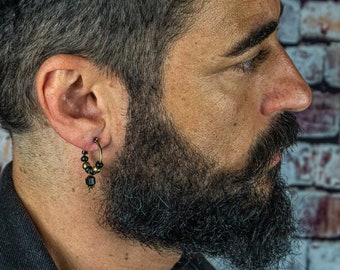 Créoles en bois pour homme, boucle d'oreille en pierres précieuses noires pour homme, boucle d'oreille en bois bohème perlée, boucle d'oreille pendante pirate, boucle d'oreille noire unique