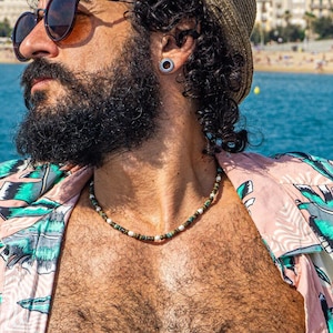 Jasper Coconut And Real Pearl Choker Necklace- Mens Wooden Summer Beach Surfer Necklace- Dainty Boho Gemstone Beaded Pearl Choker For Men-