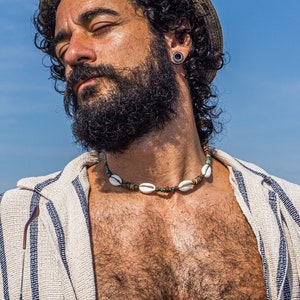 Kauri schelp choker ketting voor mannen-kokosnoot schelp heren parelketting-boho hippie kralen dikke choker kraag-heren surfer choker