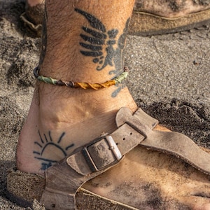 Green & Orange Macrame' Anklet For Men- Leather Anklet For Men- Boho Hippie Summer Anklets- Surfer Beach Ankle Bracelet- Colorful Anklet
