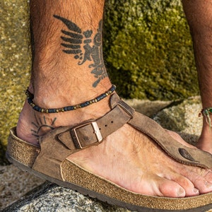 Mens Minimalist Beach Summer Black Anklet Bracelet- Black Coconut Shell Beaded Surfer Anklet For Men- Boho Hippie Wooden Bead Unisex Anklet