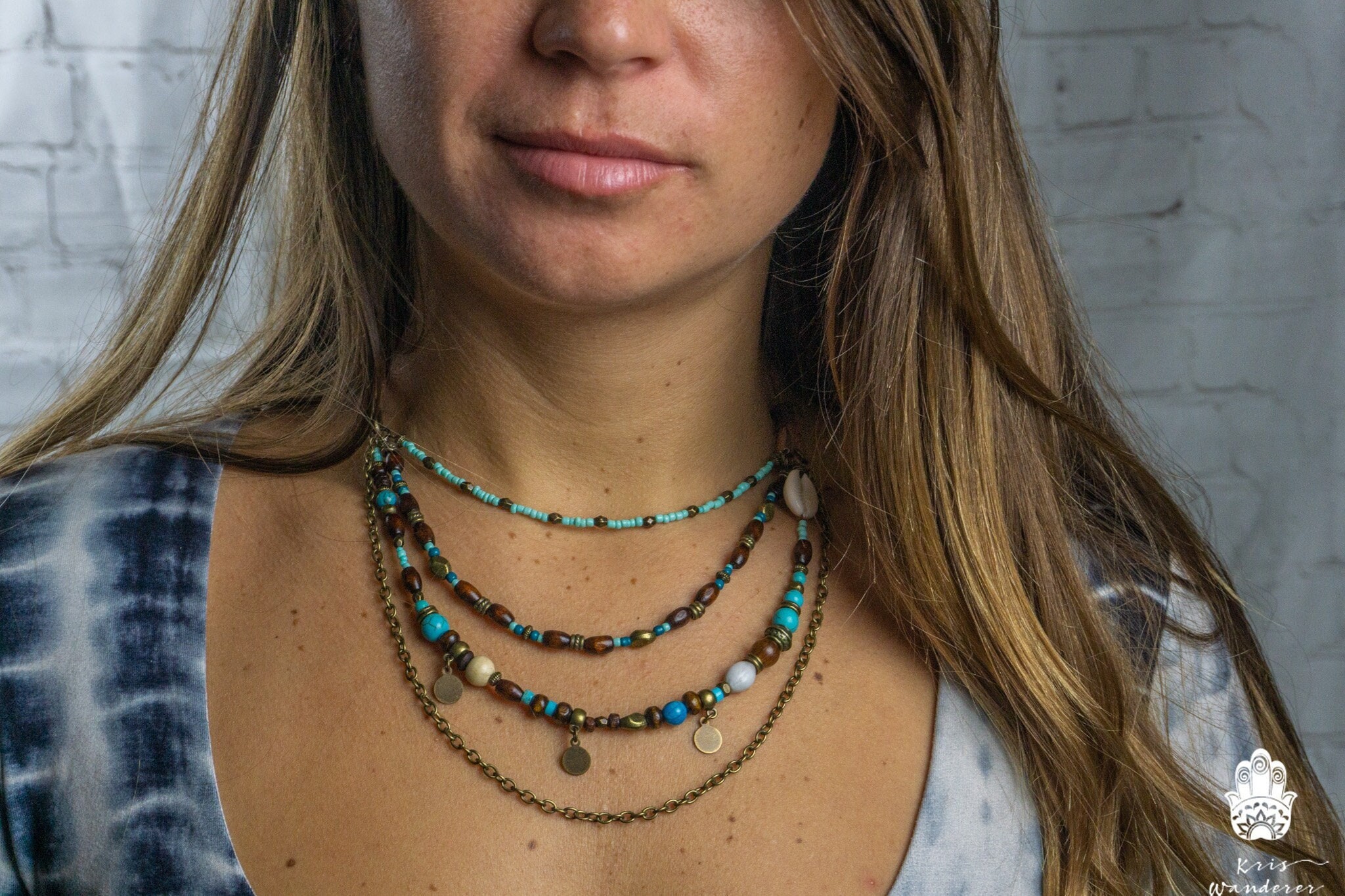 Boho Crystal Beaded Statement Necklace Set - Multi-Strand With Earrings, Adjustable 17-19", Gift For Women
