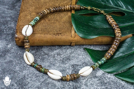 Colorful Bling Ethnic African Wood Bead Statement Necklace - Chunky Coconut Shell Pendant Collar, Bohemian Jewelry - View #4