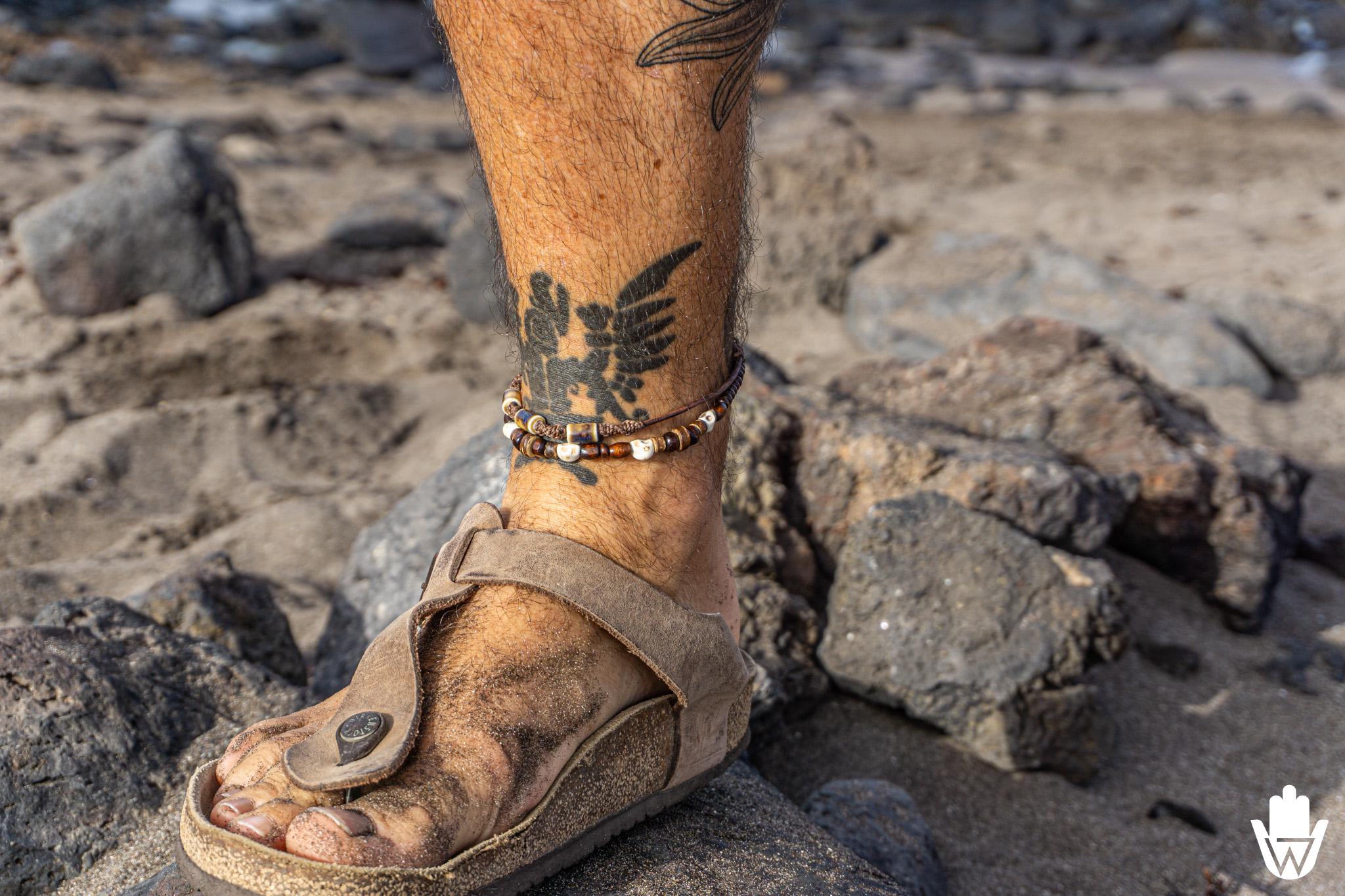 Leather Beaded Anklet Set For Men- Skull Bead Ankle Bracelet For Men- Layered Pirate Style Beach Anklet- Wooden Bead Surfer Anklet Set