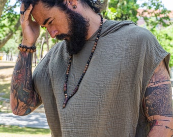 黒檀とジャスパービーズのトライバルネックレス（メンズ） - メンズ