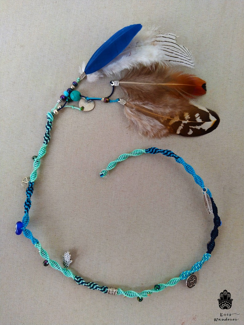 Clip in Hair Wrap With Real Feathers Blue Cotton Hair Wrap Etsy