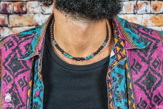 Mens stone hotsell bead necklace