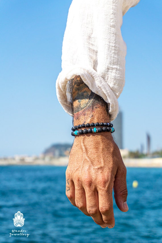 Bracelet Homme avec perle Bleu Dark Ocean