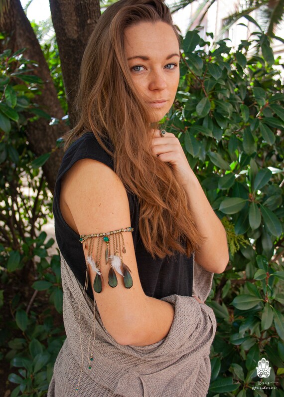 Feather Necklace Bracelet Bohemian Arm Cuff Bridal Bracelet Boho Jewelry Etsy