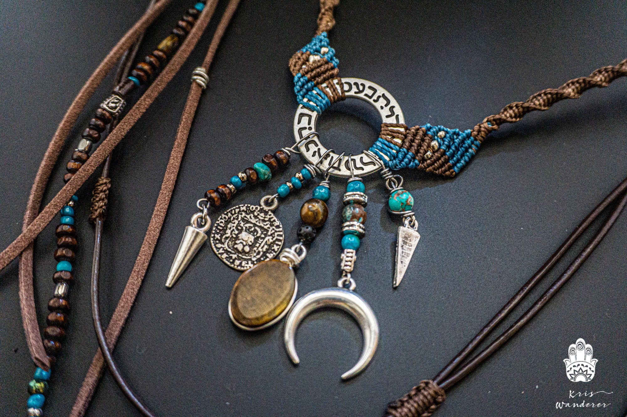 Layered Tribal Fusion Statement Boho Mens Necklace- Talisman Layered Tribal Fusion Statement Boho Mens Necklace- Talisman