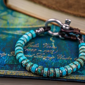 Heren keizerlijke jaspis turkoois elegante armband-edelsteen Heishi kralenarmband voor heren - lederen kralen Boho chic unieke designer armband