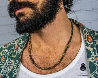 Collier oeil de tigre et jaspe vert pour homme - Collier Boho pour homme avec pierres précieuses perlées - Collier délicat de tous les jours - Collier élégant unique fait main