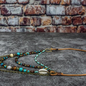 Multi layer necklace for Women Earthy necklace Exotic multi strand necklace Boho Statement Leather Beaded Necklace image 9