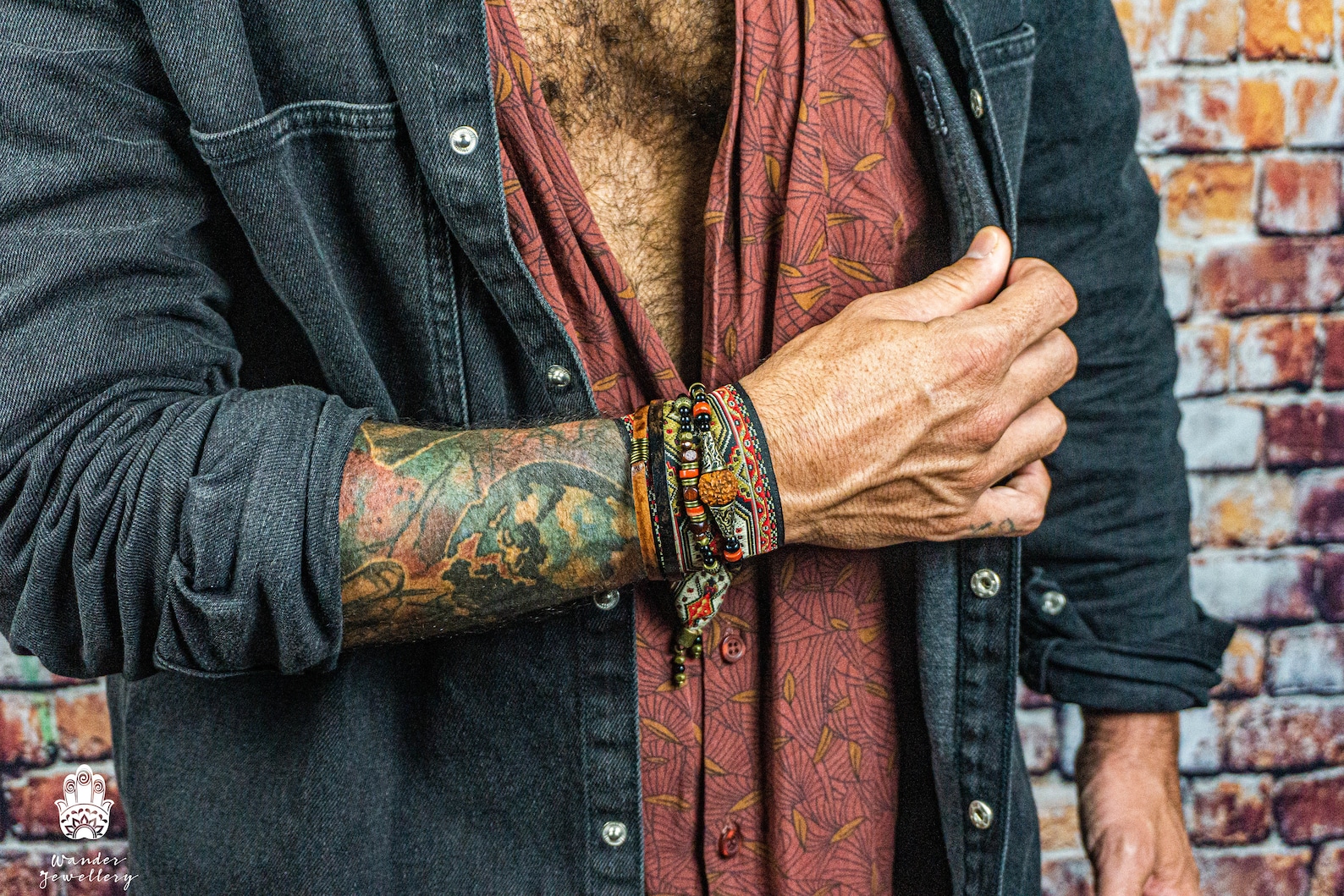 Mens Gypsy Gemstone Bead Stacking Bracelet Setblack Onyx Wood Etsy