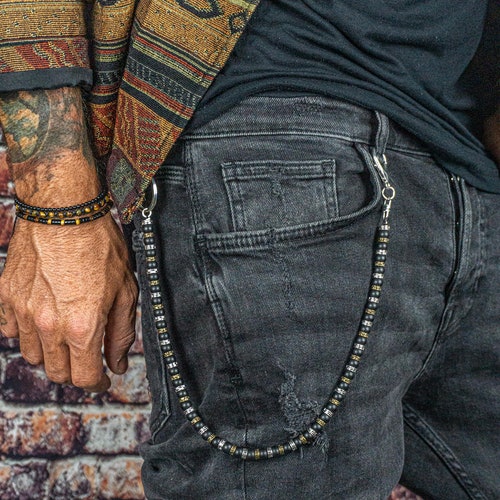 Y2k Keychain for Men- Punk Grunge Pants Chain- Black Beaded  display picture 1