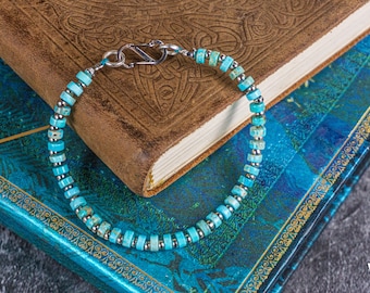 Imperial Jasper Turquoise Waterproof Bracelet For Men And Women- Mens Turquoise Gemstone Dainty Bracelet- Stainless steel Beaded Bracelet