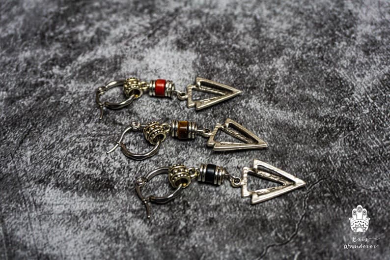 Modern Pirate Hoop Earring Mens Black Onyx and Tiger Eye Etsy