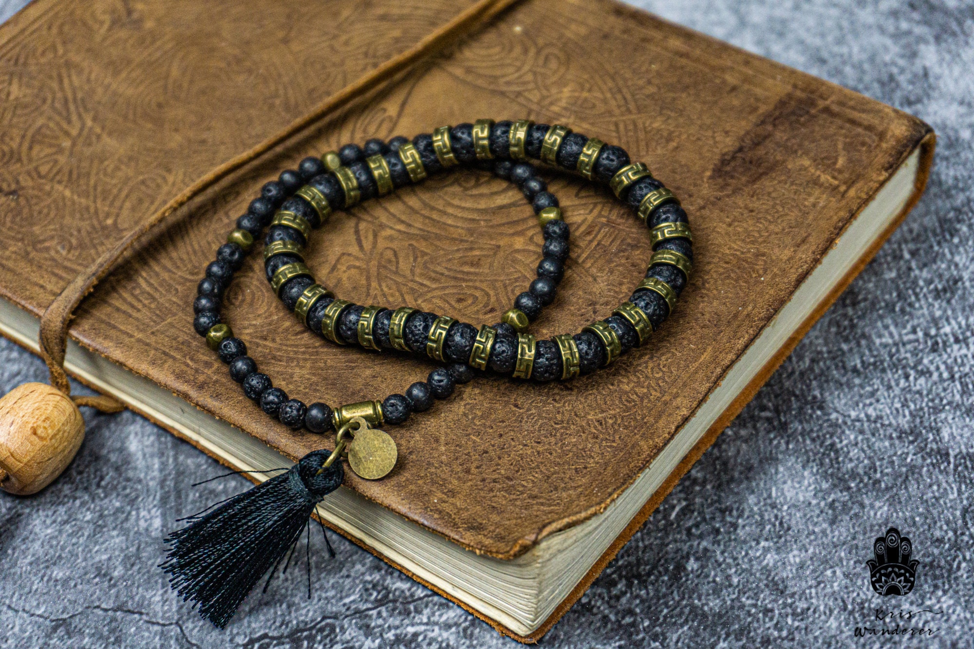 Bracciale Pietra Lavica Nero Turchese Naturale Perle Elastico - Foto 10