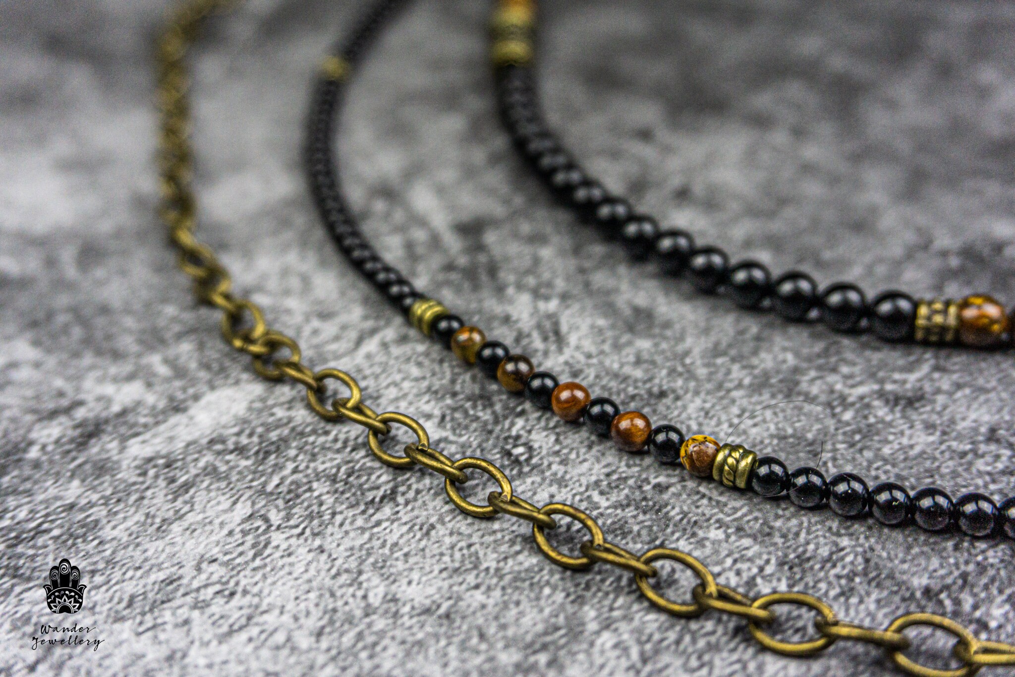 Beaded Gemstone Mens Pants Keychain- Black Onyx Tiger Eye Beaded Gemstone Mens Pants Keychain- Black Onyx Tiger Eye