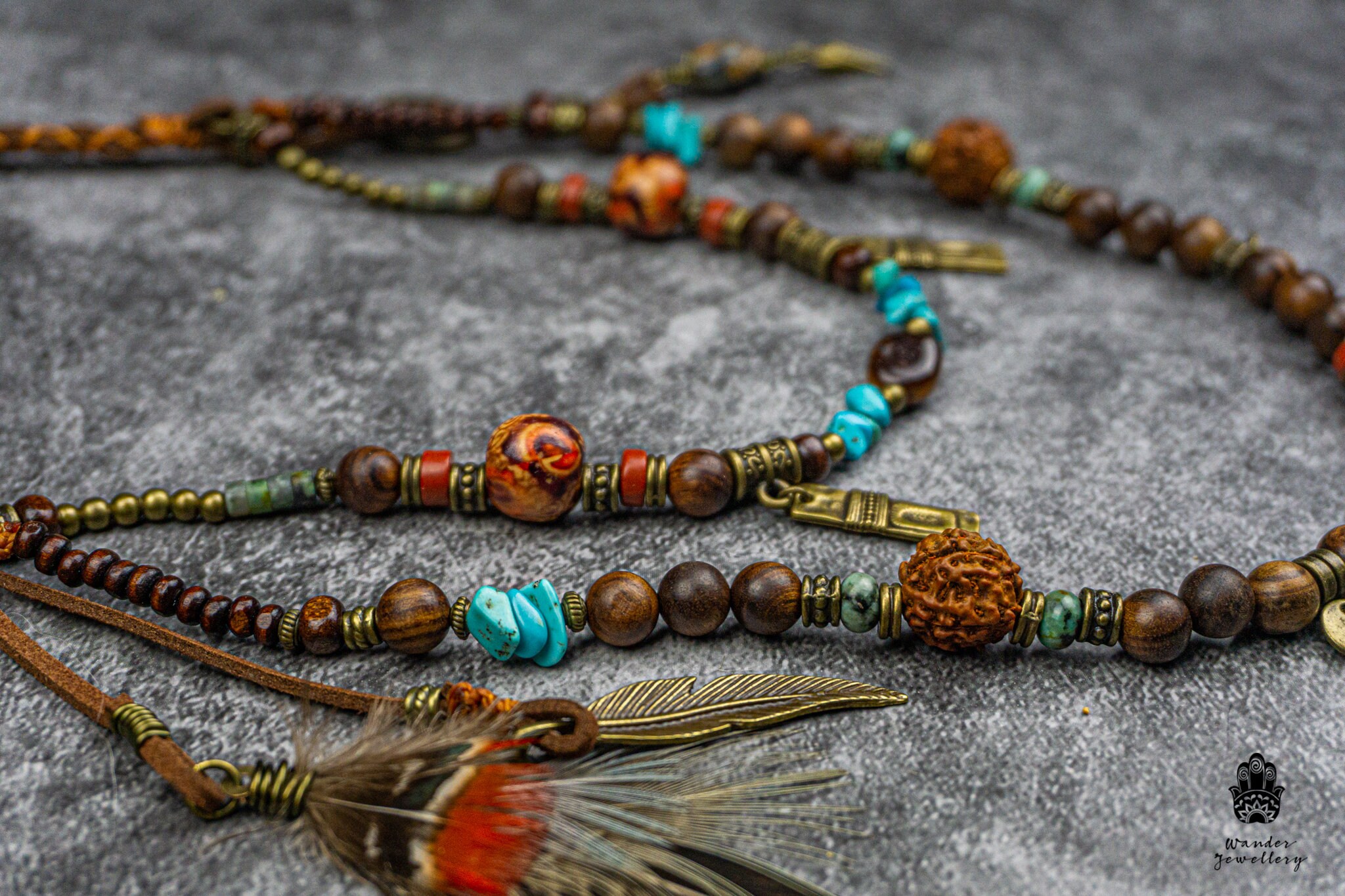 ネックレス・チョーカー BASSCLEF men's bead necklace layered Hippie Festival Layered Statement Necklace- Mens Boho