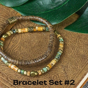 Natural Jasper Gemstone Leather And Coconut Bead Protection Bracelet Set Mens Matching Stackable Bracelets Yoga Boho Beaded Bracelet Set Bracelet Set #2