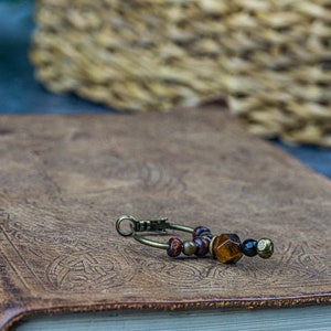 Créole pour homme en bois avec perles boucle d'oreille tribale ethnique avec pierres précieuses pour homme perle en bois et boucle d'oreille oeil de tigre boucle d'oreille pendante bohème pirate image 6