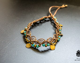 Macrame Boho Anklet With Charms- Summer Beach Braided Thread Anklet- Adjustable Indian Yoga Anklet- Hippie Festival Barefoot Accessory