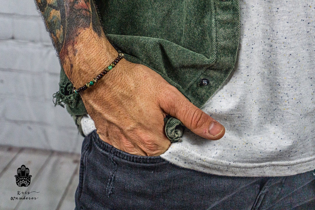 Boho Chic Wooden Bead Bracelet for Men- Mens Beaded Zen Bracelet