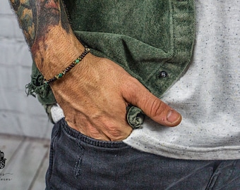 Bracciale boho chic in legno per perline per uomini - Bracciale Zen con perline da uomo - Bracciale di protezione dall'ansia con pietre preziose - Braccialetto Yoga in buona fortuna