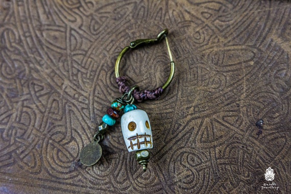 Orecchini Pendenti Gotici Con Teschio Cammeo, Perle Di Vetro Nere, Gancio A Pesce, Unisex, Vintage
