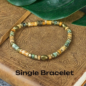 Natural Jasper Gemstone Leather And Coconut Bead Protection Bracelet Set Mens Matching Stackable Bracelets Yoga Boho Beaded Bracelet Set Single Bracelet