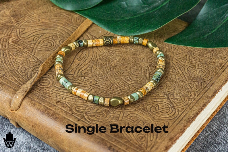 Natural Jasper Gemstone Leather And Coconut Bead Protection Bracelet Set Mens Matching Stackable Bracelets Yoga Boho Beaded Bracelet Set Single Bracelet