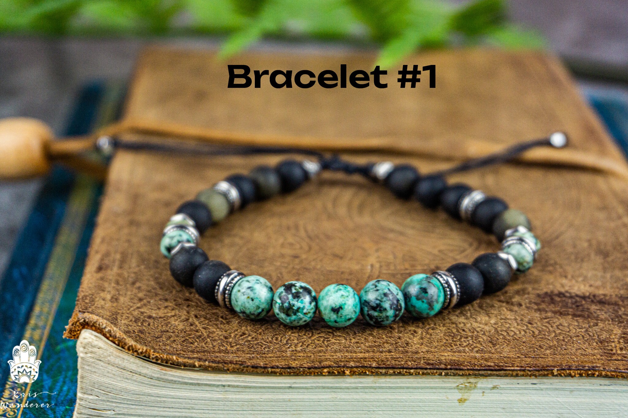 Black Onyx and Green Turquoise Gemstone Bead Macrame