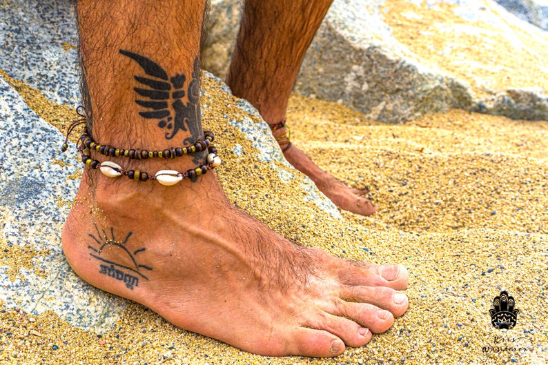 Pulsera de tobillera para hombre Boho Surf Cowrie Shell Juego de tobilleras de playa a juego en capas Tobillera con cuentas unisex Tobillera de verano pirata hippie para hombres imagen 1