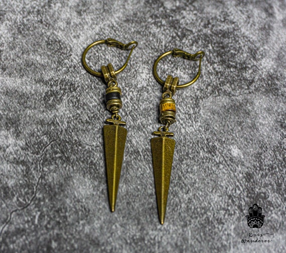 Orecchini pendenti a cerchio con geometria punk, in oro, con geometria