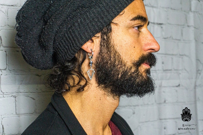 Modern Pirate Hoop Earring Mens Black Onyx and Tiger Eye Etsy