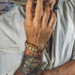 Wooden Woven Wrap Bracelet Set For Men- Macrame Rope Stacking Bracelet- Boho Hippie Wire Wrap Bracelet- Mens Everyday Surfer Bracelet Set