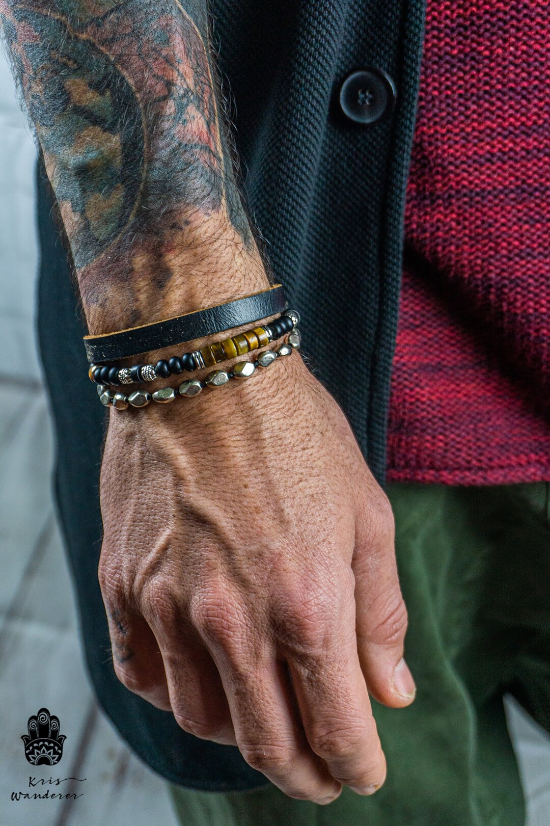 Dream Bracelet Set for Men- Black Onyx Tigers Eye Gemstone