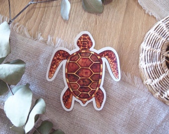 Sticker vinyle imperméable aquarelle tortue de mer ; Sticker bouteille d'eau ; Sticker pour ordinateur portable résistant à la décoloration ; Autocollant résistant aux intempéries ; Tortue faite main