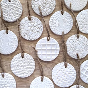 White Clay Christmas Tree Ornaments; Wall Decor; Handmade Home Decor; 7cm Xmas Baubles; Textured Unique Special Hanging Ornaments