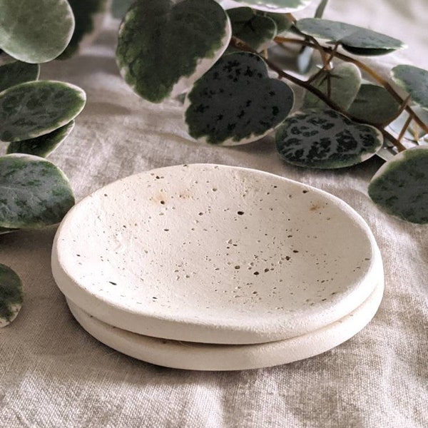 Speckled White Clay Small Dish; Handmade Black Speckled Trinket Tray; Clay Candle Holder; Christmas; Birthday; Special Unique Jewellery Gift